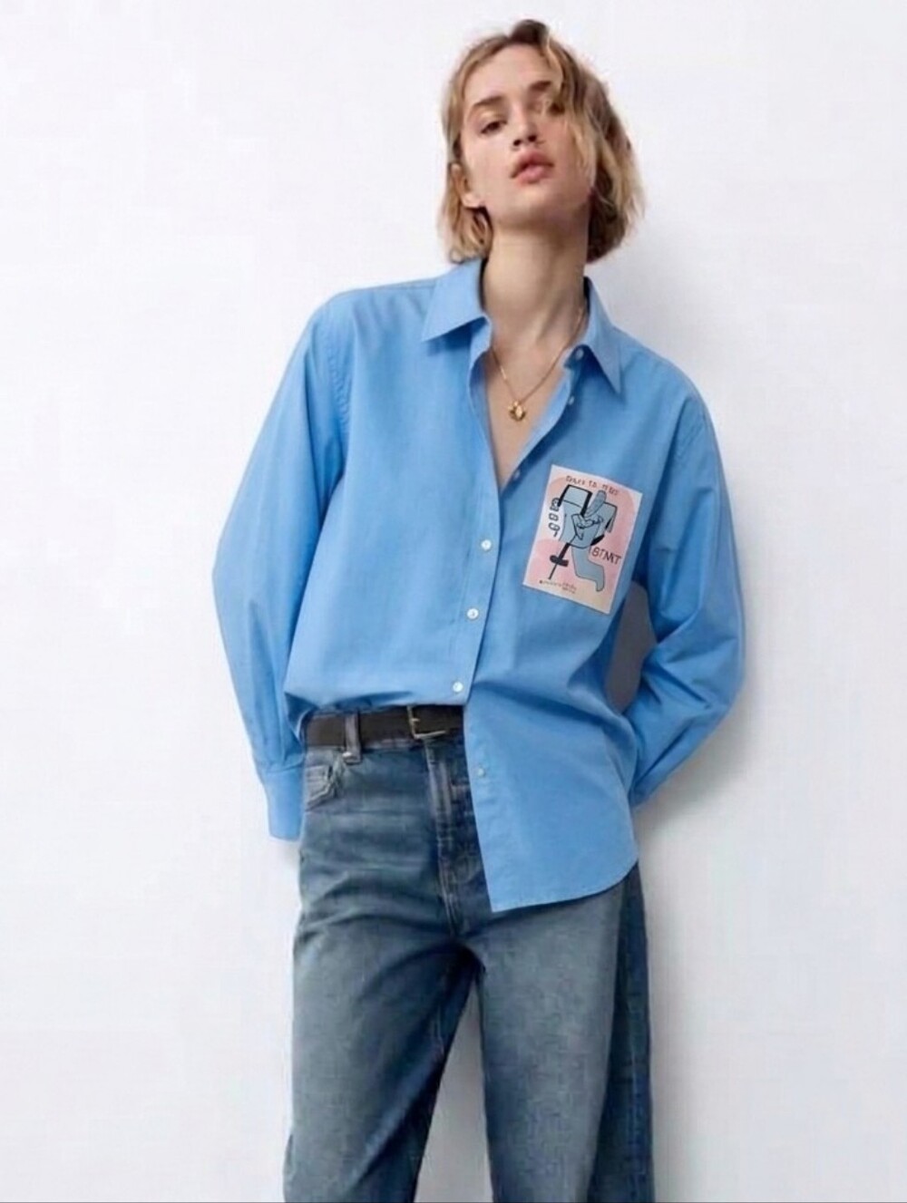 Kerri Rosenthal Mia Button Down Shirt Size M Cotton Oversized Art-to-Wear Preppy
